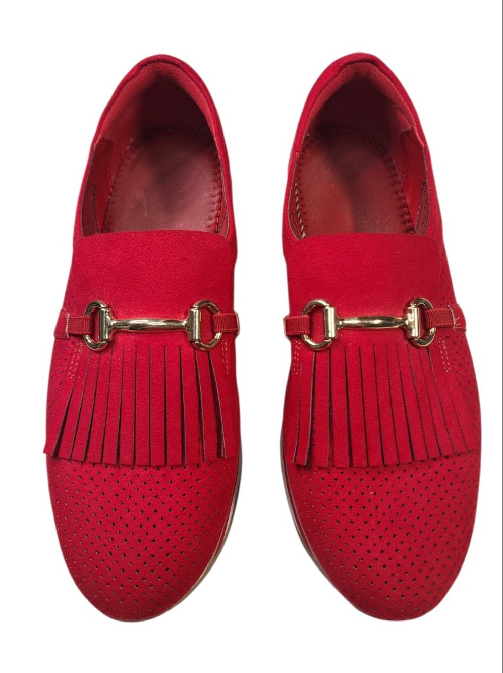 Crown & Ivy Red Perforated Platform Kiltie Horsebit Loafers Sz 9